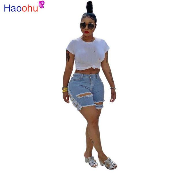 

plus size s-5xl women summer shorts jeans hole high waist casual zipper street night club denim skinny women's, Blue