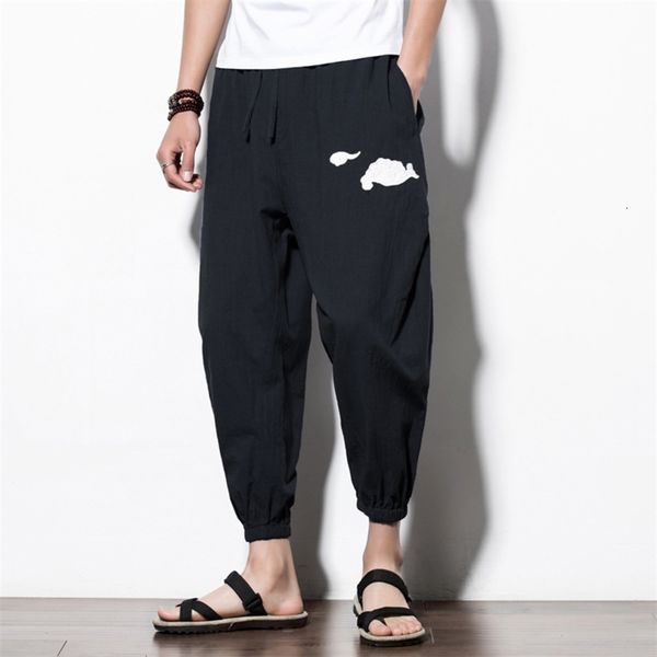 

pants chinese style men's loose radish casual embroidery cropped 88l6, Black