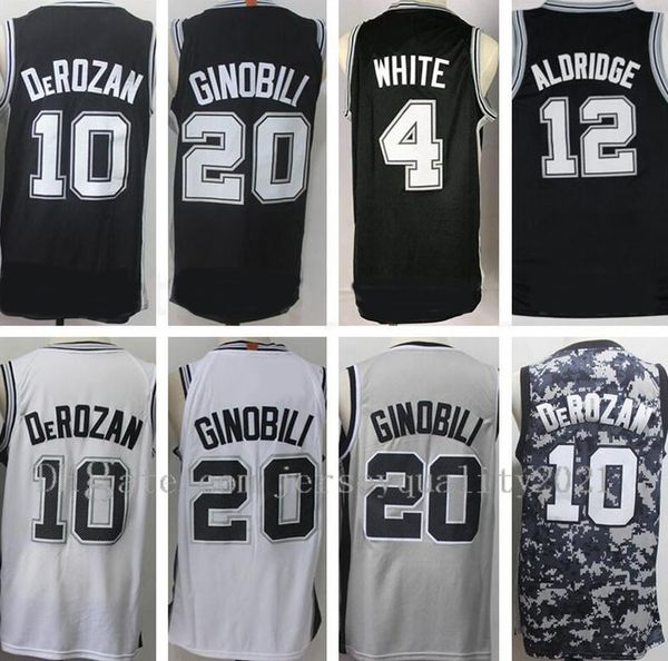 

comfortable men basketball jersey lamarcus aldridge 12 demar derozan 10 manu ginobili 20 derrick white 4 all stitched team black white grey, Black;red