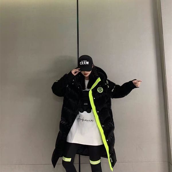 

2021 winter new down jacket women's medium long bright face wash white duck loose style thickened, Black