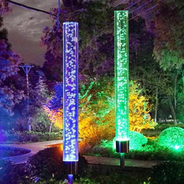 

solar lamps 2pcs tube lights bubble rgb color changing powered stake for garden patio yard pathway decoration