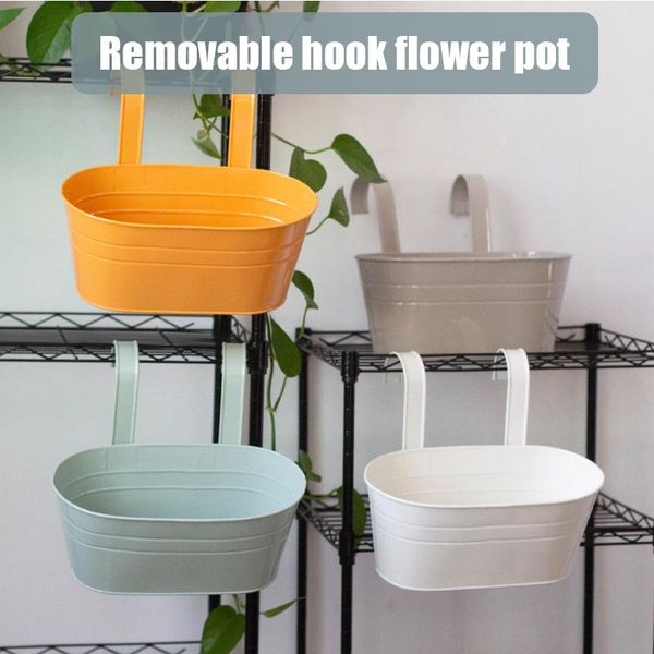 

storage baskets iron hanging flower pots balcony planters garden holders double hooks oval bucket wall decor organizer