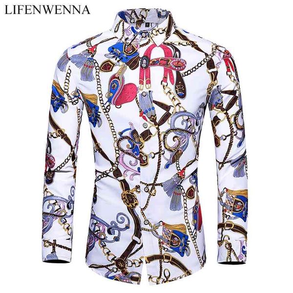 

5xl 6xl 7xl shirt men autumn fashion personality printing long sleeve shirts men casual plus size business office shirt 210629, White;black