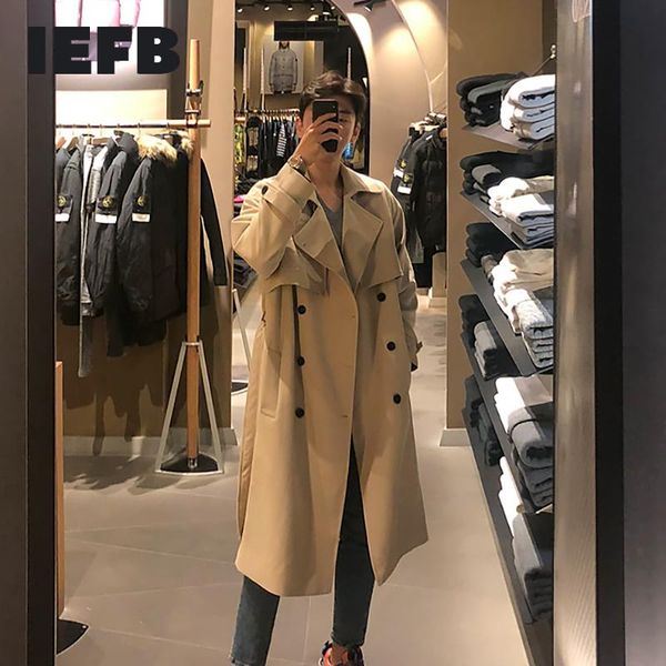 

men's trench coats iefb mens korean fashion autumn with belt cool temperament handsome windbreaker mid long simple british style casual, Tan;black