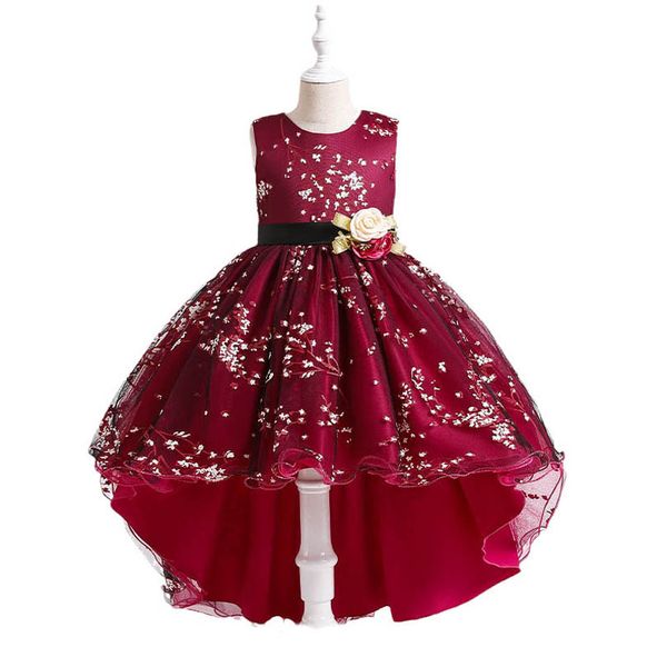

girls dresses kids clothes children clothing princess dress mesh print evening pageant formal wear ball gown b8233, Red;yellow