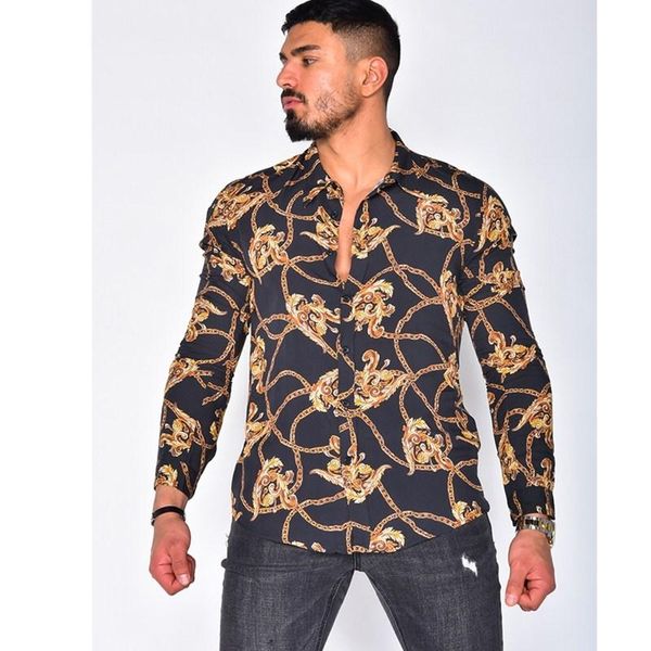 

men's casual shirts 2021 fall european and american fashion printed shirt single-breasted cardigan long-sleeved for men, White;black