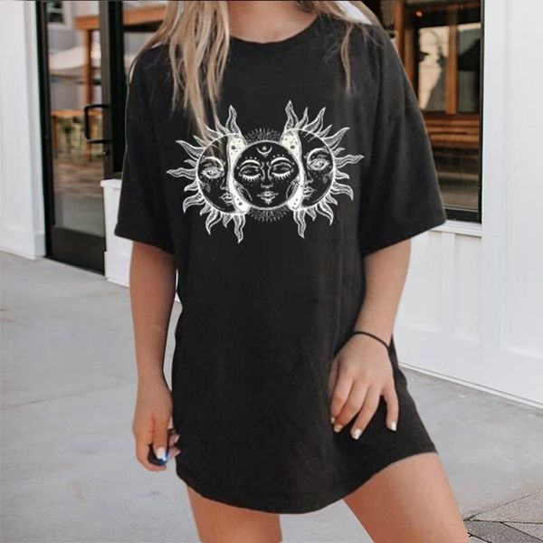 

women's t-shirt 2021 fashion oversized t-shirts for women harajuku summer short sleeve tshirt sun moon printed t shirt retro 90s, White