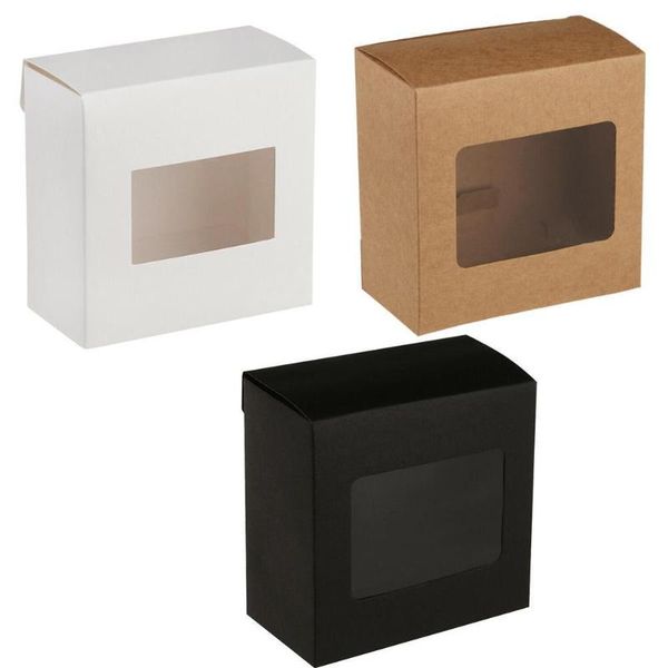 

10pcs/pack kraft paper candy box diy cake cookie favor gift package with pvc clear window home christmas party wedding decor wrap