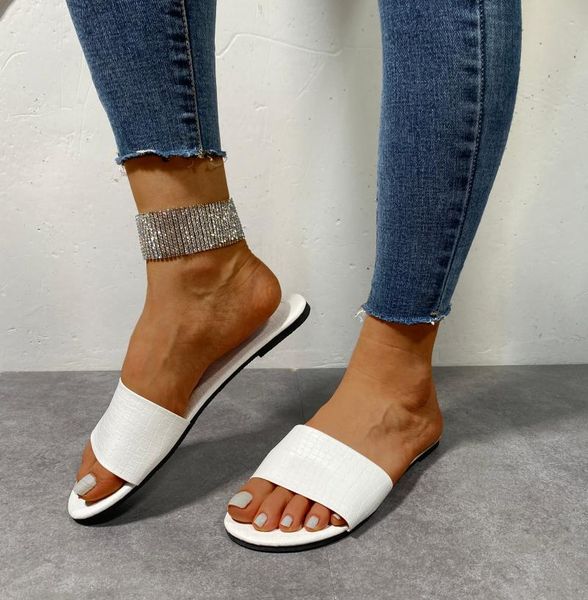 

summer fashion all-match solid color round-head one-word slippers women's outer wear flat sandals and, Black