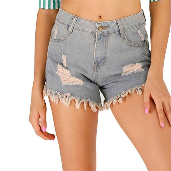 

women's jeans 2021 summer fashion double pocket ripped short mold straight denim shorts mid waist jr185, Blue