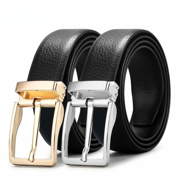 

belts men's fashion designer genuine leather belt reversible belt,2-in-1 rotation golden buckle lychee pattern, Black;brown