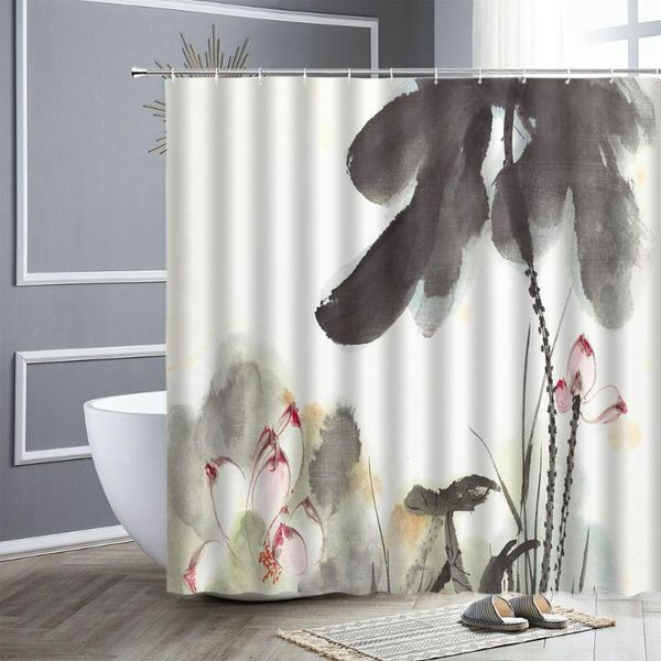 

shower curtains ink painting art landscape lotus waterproof polyester bathroom curtain bath screen bathtub decor with hooks
