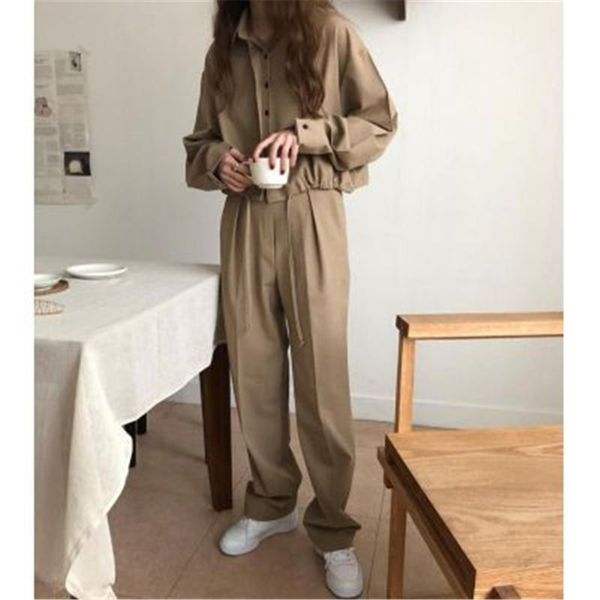 

women's two piece pants two-piece set, casual suit, trousers and single chest lace up, autumn e configuration, White