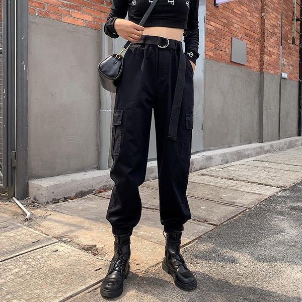 

women's pants & capris women high waist cargo casual loose streetwear joggers baggy tactical female trouser ladies hip hop ankle length, Black;white