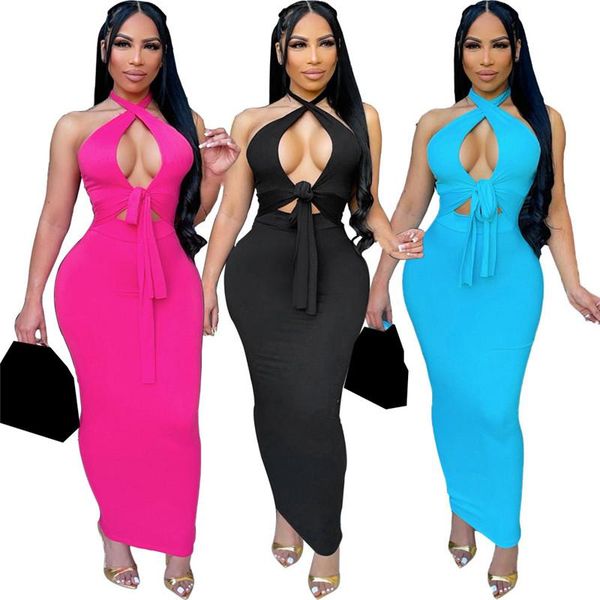 

casual dresses wuhe halter backless skinny women bodycon lace up sleeveless off shoulder hollow out breast wrap nightclub party, Black;gray