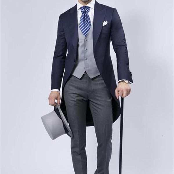 

men's suits & blazers custom made groom tailcoat handsome formal navy blue business wears groomsman (jacket+pants+vest) terno masc, White;black