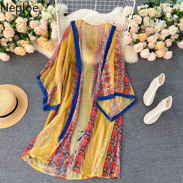 

neploe flower print blouse women indie folk hooded collar full sleeve long blusa shirts spring loose casual female 210423, White