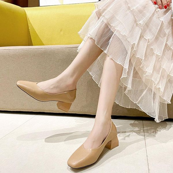 

dress shoes women's small size square toe single 2021 mid-heel thick heel retro women spring pump heels office lady y, Black