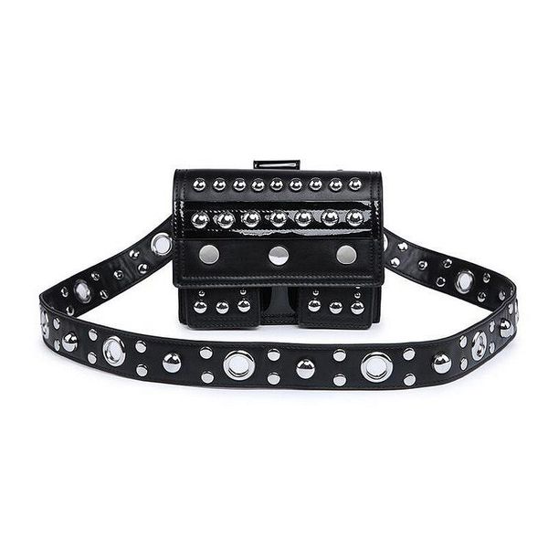 

waist bags ljl-rivet multifunction black belt women's purse pu leather shoulder fashion