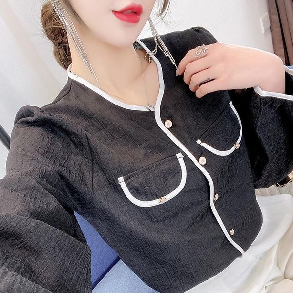 

women's blouses & shirts blouse women autumn 2021 office lady korea style casual long sleeve chiffon solid loose o-neck blusas womens, White