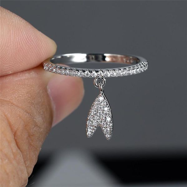 

wedding rings charm gold silver color ring classic white zircon small stone geometric letter v pendant for women bride gift, Slivery;golden