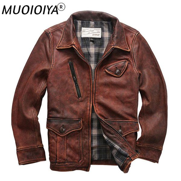 

men's leather & faux 2021 men's genuine jacket cowhide coat motorcycle multi-pocket retro distressed, Black