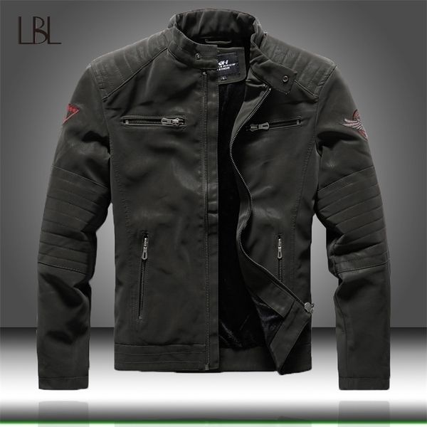 

winter mens bomber jackets casual military male outwear fleece thick warm windbreaker jacket mens pu leather baseball coats 210923, Black;brown