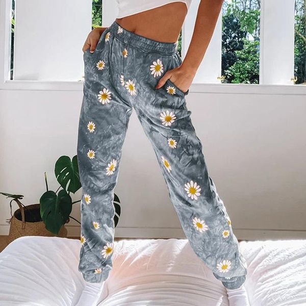 

women's pants & capris plus size 3xl women daisy floral print casual autumn winter mid waist pockets long trousers homewear 2021, Black;white