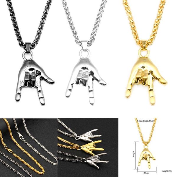 

pendant necklaces punk rock i love you gesture hand sign language necklace charm hip hop jewelry for men women shellhard collier homme, Silver
