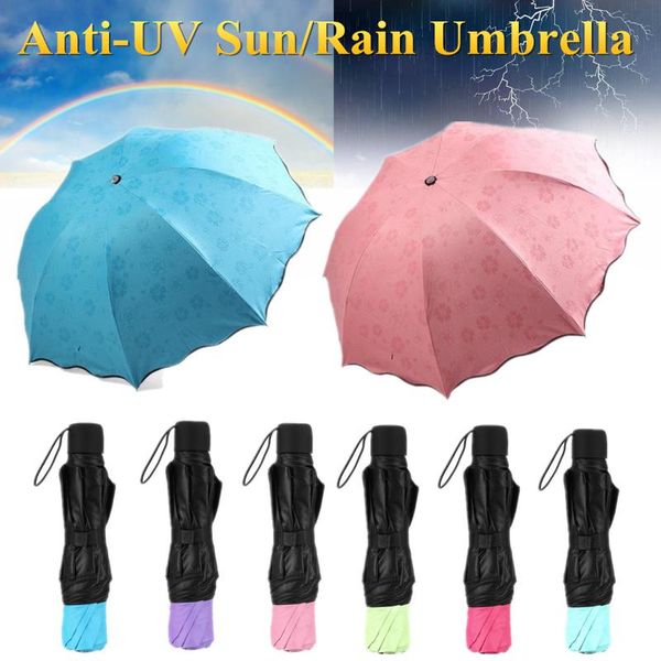

umbrellas umbrella double rain sun/rain anti-uv windproof folding female male pure color with flowers surface