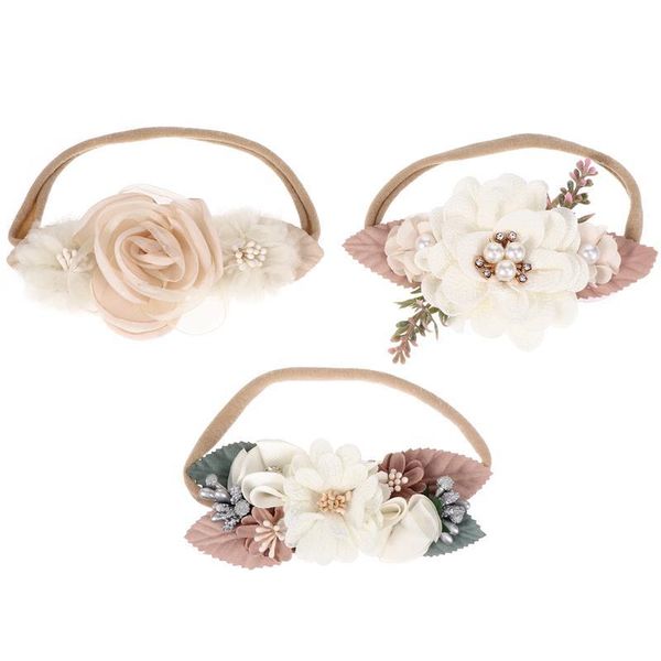 

3pcs baby hundred days po headbands pearl flower hairbands hair accessories, Slivery;white
