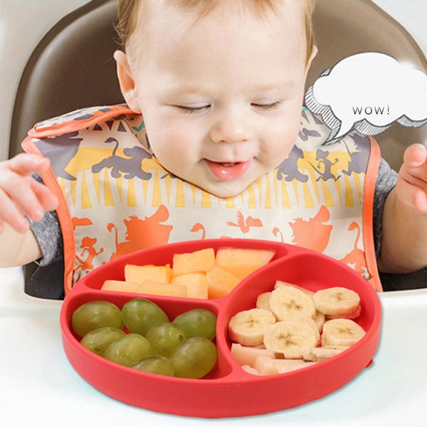 

new multifunctional chuck baby tableware sucker feeding dinner dishes silicone plate with suction cup strong sticky divided tray