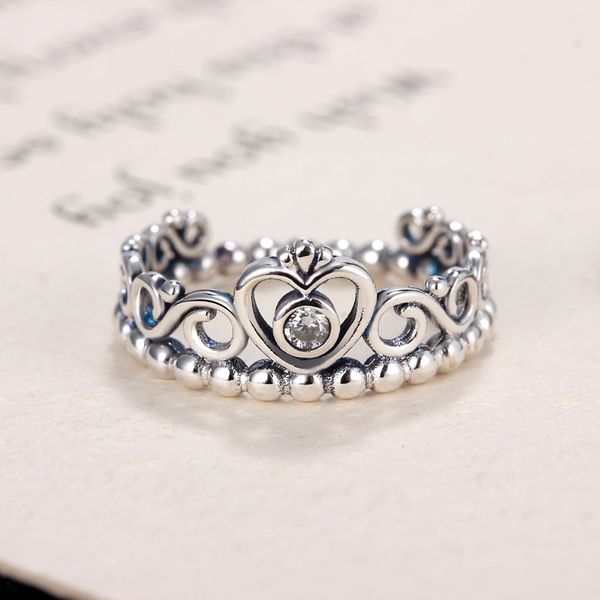 

100% 925 sterling silver princess tiara ring with clear cz stones fit pandora style jewelry women fashion ring