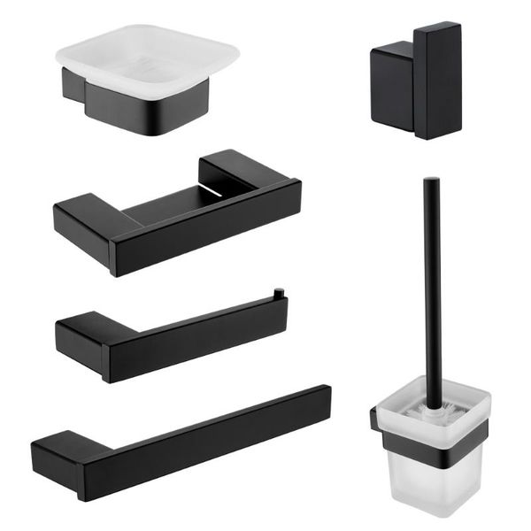 Set di accessori da bagno in acciaio inossidabile nero per montaggio a parete porta asciugamani portasapone bagno doccia WC porta scopino accessori hardware