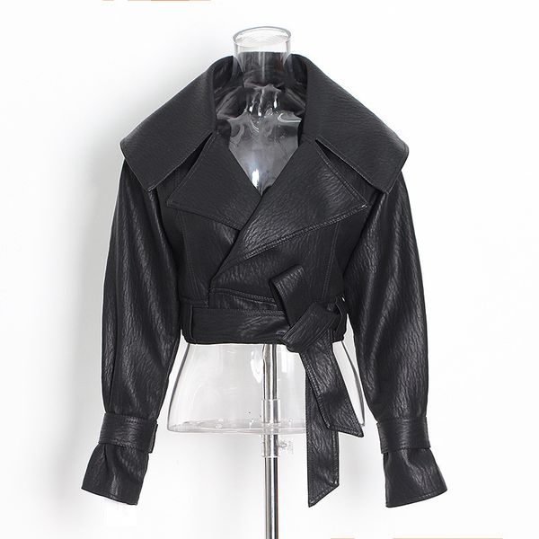 

women's leather & faux zqlz jacket women motorcycle streetwear pu short overcoat loose biker black red oversized coat female dvd7