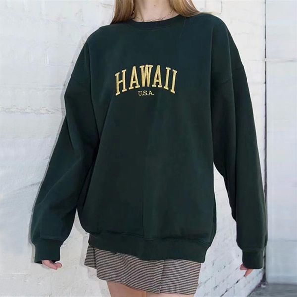 

women's hoodies & sweatshirts embroidered oversized sweatshirt dark green long sleeve crew neck pullover warm, Black