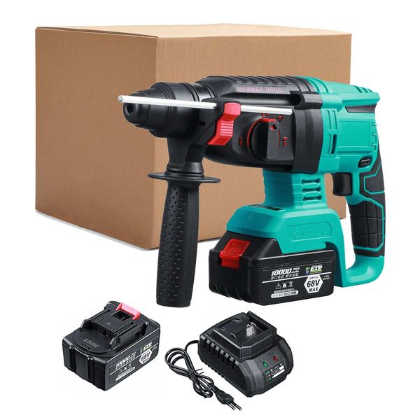 

brushless electric rotary hammer rechargeable multifunction electric hammer impact power drill tool with 2 battery & charger