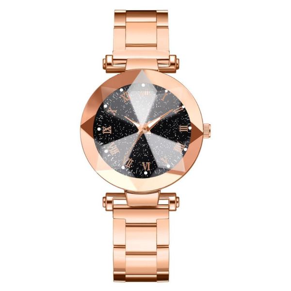 

fashion simple cool women's watches multi-edge raised diamond starry sky dial ladies steel belt quartz watch xb40 wristwatches, Slivery;brown