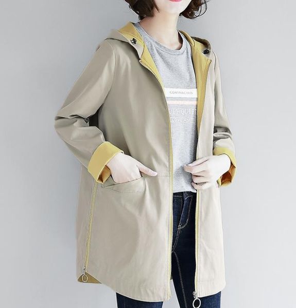 

women's jackets mid-length windbreaker jacket 2021 autumn large size coat, Black;brown