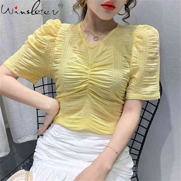 

summer european clothes cotton t-shirt girls solid fashion loose drape women short sleeve bottoming shirt tees t12819a 210421, White