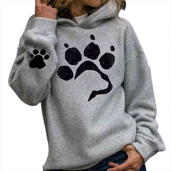 

harajuku casual dog paw print womens hoodies lightweight long sleeve casual pullover hooded autumn winter women sweatshirt, Black