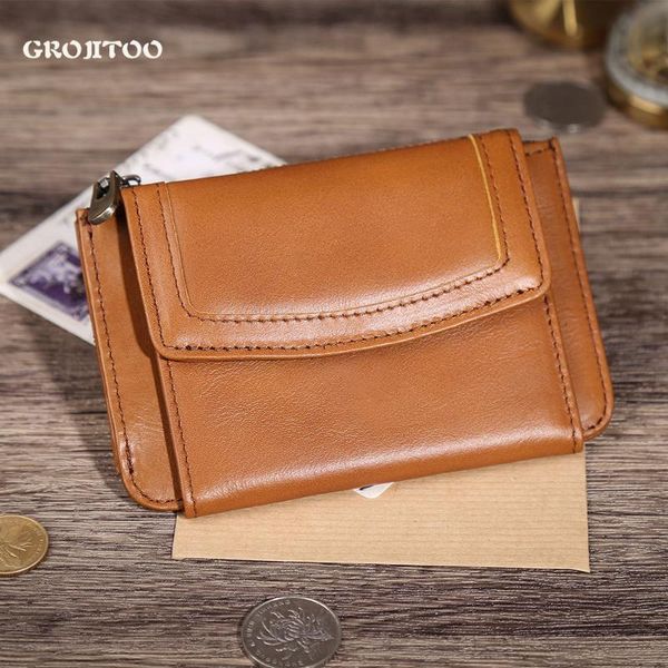 

card holders grojitoo genuine leather multifunctional rfid women wallet multi female purse simple sleeve bag change, Brown;gray