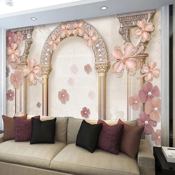 

custom european style rome column jewel pearls mural 3d living room tv sofa luxury home decor wallpaper waterproof