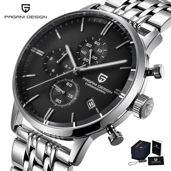 

wristwatches brand pagani design men's quartz chronograph watch casual business luxury waterproof clock stainless steel, Slivery;brown