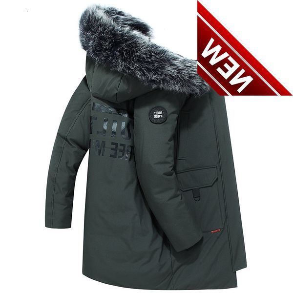

-30 degree winter men's white duck down jacket youth student mink large fur collar thick warm windbreaker male loose coats, Black