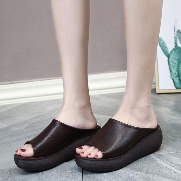 

pantoufle schoenen vrouw fashion women shoes summer slip-on flat peep toe breathable platform chaussures femme chinelo slippers, Black