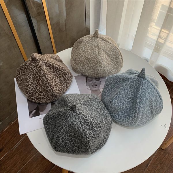 

classic is not out of date ~ leopard beret women's fashion british designer version small fragrance pumpkin octagonal hat autumn and, Blue;gray