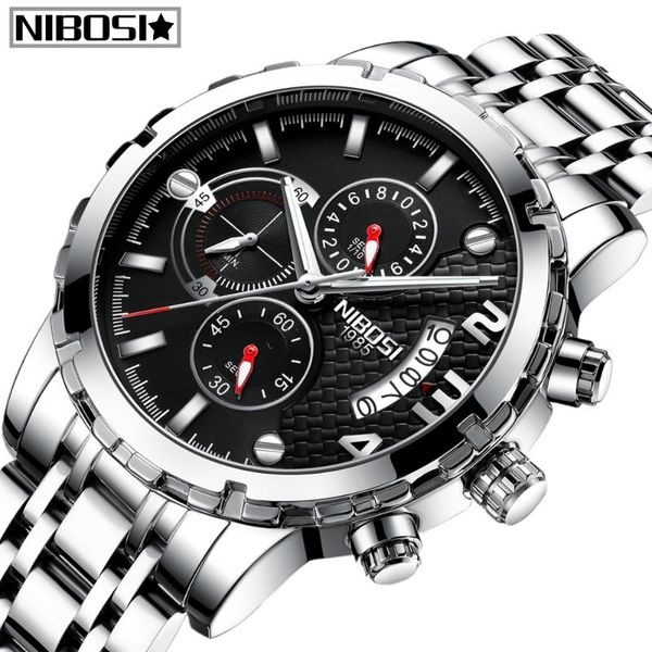 

wristwatches nibosi relogio masculino mens watches fashion quartz watch men full steel waterproof sport business, Slivery;brown