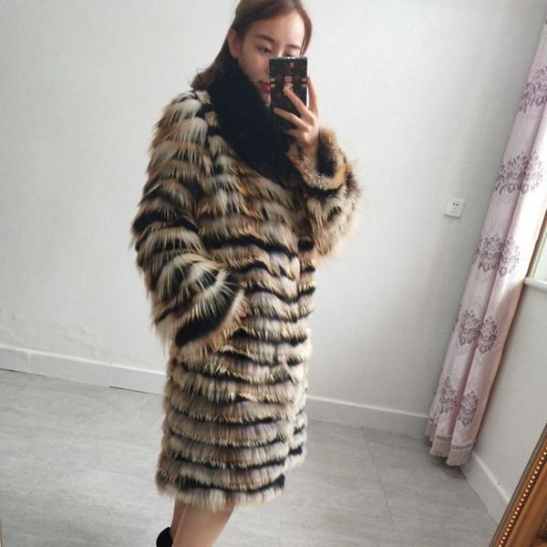 

women's fur & faux natural female models winter real coat 2021 women thick warm jacket, Black