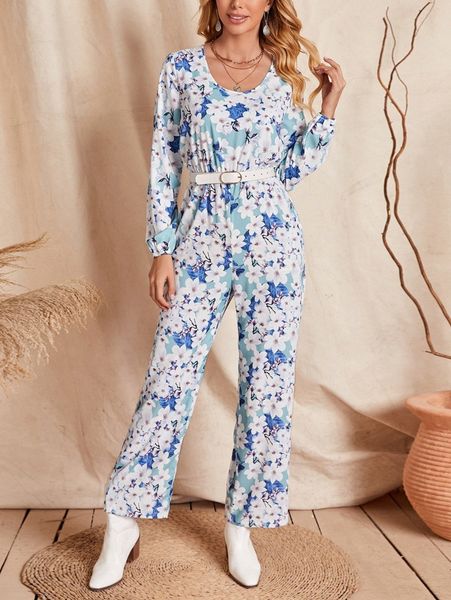 

emery rose allover floral print jumpsuit without belt w1wb#, White